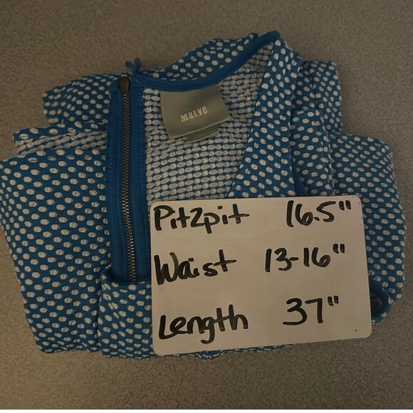 Maeve Sz S Blue and White Polka Dot Fit & Flare Dress Sleeveless Anthro Tradwife - Picture 7 of 9